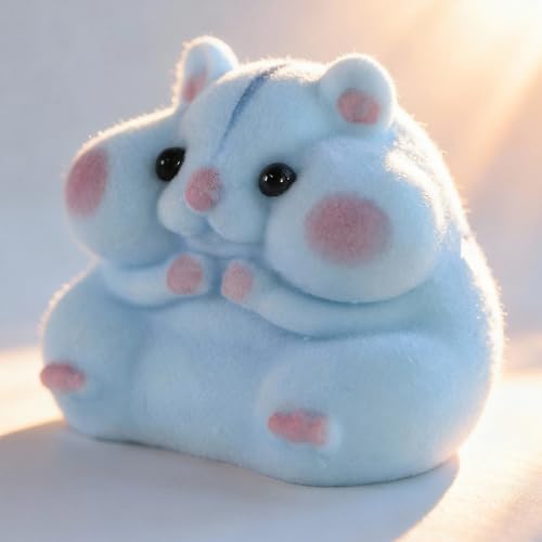Handcrafted miniature blue hamster sensory plushie shown with its tiny glasses accessory.
