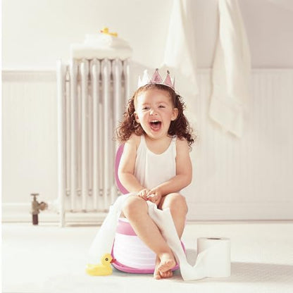 Toddler using Spark Moments travel potty outdoor