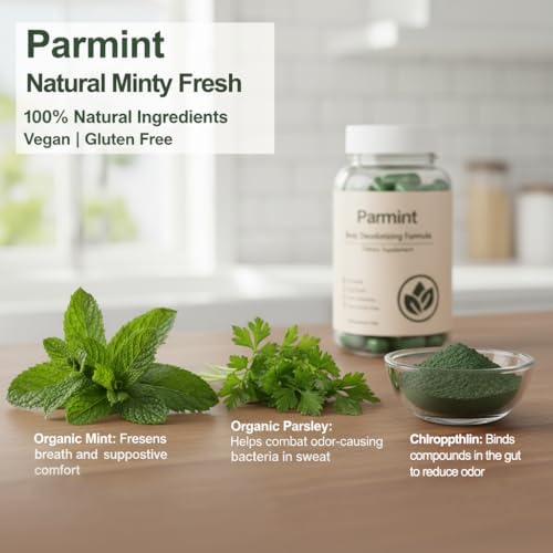 Back label of Parmint gut health and odor support supplement showing dosage instructions.