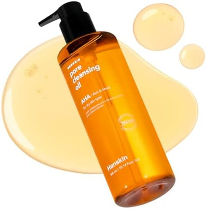 Hanskin Korean skincare cleansing oil bottle with AHA formula