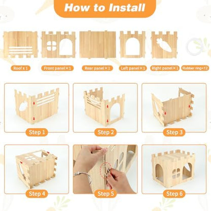 BWOGUE Large Wooden Rabbit House and Hideouts Bunny Castle Detachable Small Animal Play Hideaway Rabbit Hideout Cage Accessories for Indoor Adult Rabbit Guinea Pig Chinchilla Habitat - Image 8