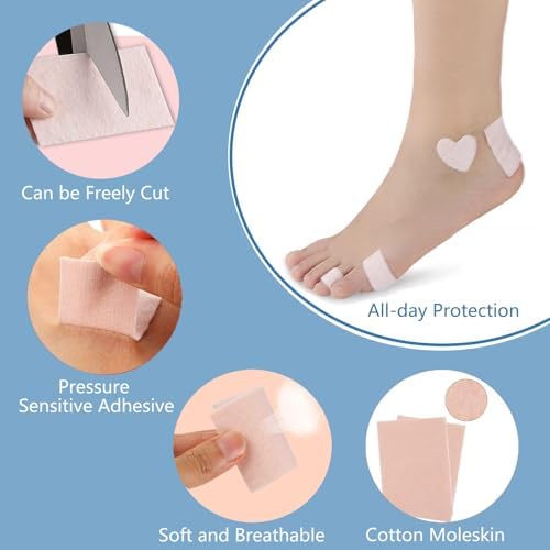 Adhesive moleskin tape for hiking boots and friction reduction.
