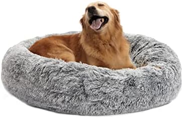 Bedfolks Calming Donut Dog Bed, 36 Inches Round Fluffy for Large Dogs, Anti-Anxiety Plush, Machine Washable (Dark Grey, Large) - Image 2