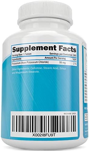 Purely Holistic Potassium Chloride supplement label showing ingredient details and one year supply count