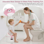 Toddler using MoreFeel toilet training seat on standard toilet