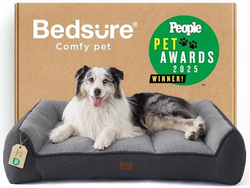 Bedsure SupportMax(TM) XL Orthopedic Dog Beds Large Sized Dog - Extra Thick Supportive Dogs Couch with Waterproof Washable Cover, Extra Large Comfort Pet Sofa with Soft Sherpa & Nonskid Bottom, Grey, 42" - Image 2