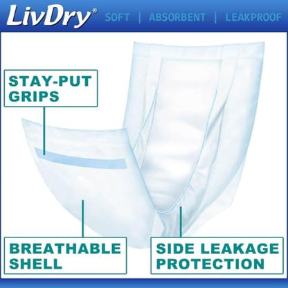 Long length unisex booster pads showing the soft clothlike texture and leak guards.