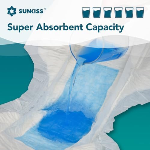 SUNKISS TrustPlus disposable incontinence briefs with adjustable adhesive tabs laid flat to show extra large core coverage.