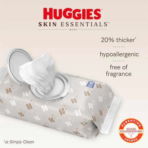 Huggies Skin Essentials 560 water wipes box illustration highlighting pure ingredients
