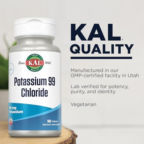 Side view of Kal Potassium 99 milligrams bottle for nutrition information