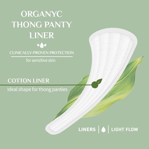 Organyc thong liners 24 count pack showing organic certification seals.