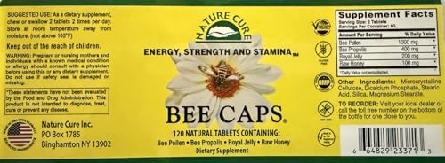 Nature Cure Bee Caps nutritional supplement bottle angled display packaging