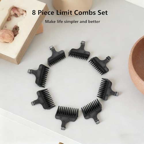 Beard trimmer guide combs showing length measurement labels