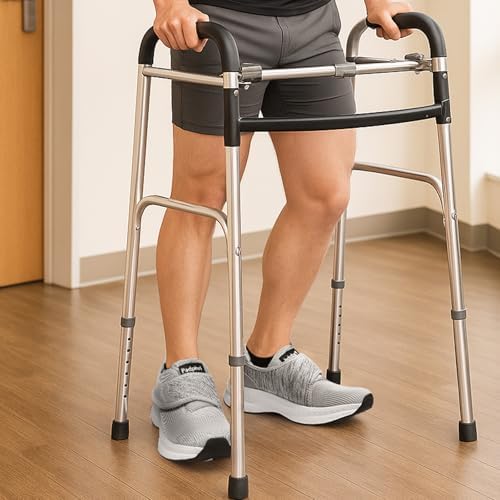 Side profile of grey orthopedic walking shoes with adjustable straps
