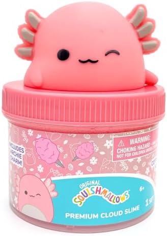 Two-toned cotton candy scented pink and white cloud slime with glitter packets
