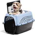 Petmate blue plastic cat carrier top loading hatch open