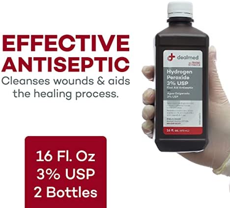 Dealmed USA made hydrogen peroxide solution sixteen fluid ounce packaging details
