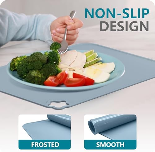 Parent cleaning the stain resistant Cutebe silicone baby mat with a damp cloth