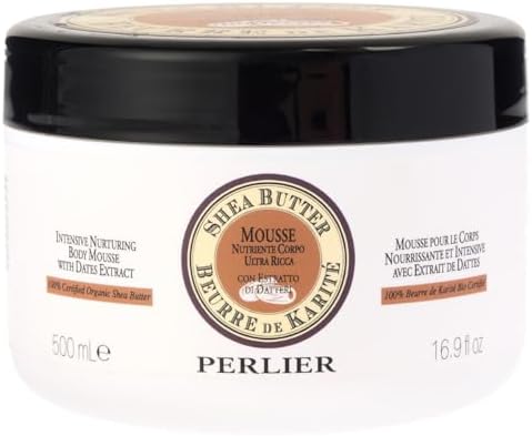 Perlier intensive nurturing cream texture and side view of the organic moisturizer jar
