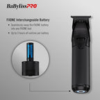 BaBylissPRO FXONE trimmer kit showing titanium T-blade details and interchangeable battery system