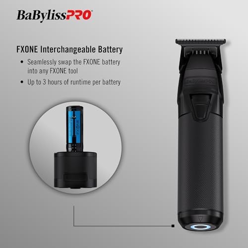 BaBylissPRO FXONE trimmer kit showing titanium T-blade details and interchangeable battery system