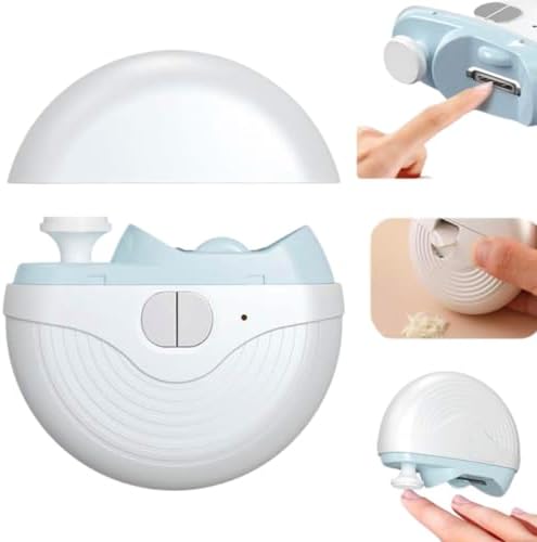 Side view of automatic nail trimmer with storage container.