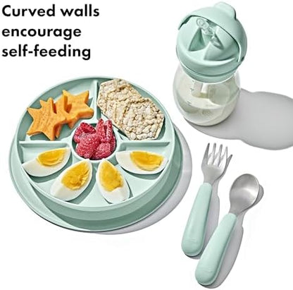 OXO Tot toddler plate showing the silicone suction base underside