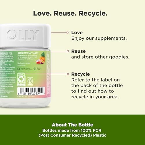 Olly daily superfood supplement container displaying nutritional facts and ingredients list.