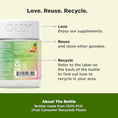 Olly daily superfood supplement container displaying nutritional facts and ingredients list.