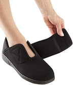 Silvert's black extra wide shoes showing the Easy Touch adjustable closure system