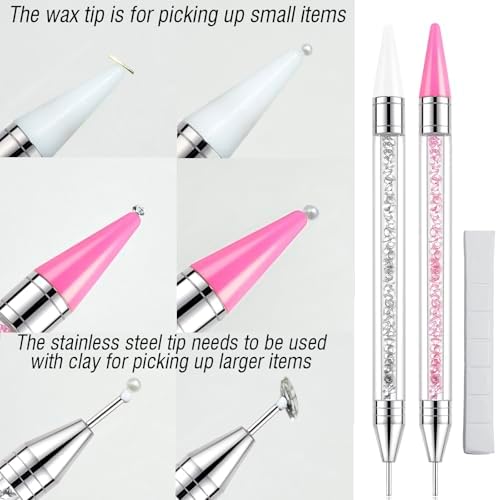 Close up of Light Rain rhinestone wax pen tips for nail art