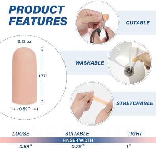 Close up view of MasterMo silicone finger caps being trimmed with scissors for a custom fit.