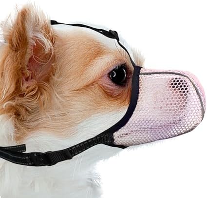 Pink Joypaws basket muzzle for Dachshunds showing air mesh material