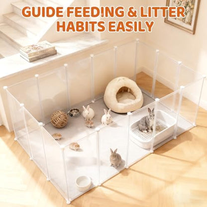 14 Panels 16.5" H Small Animal Playpen, Anti-Jump Durable Puppy Play Pen for Rabbits, Kittens, Chicklings, Ducklings & Hamsters DIY Indoor Outdoor Use, Transparent - Image 3