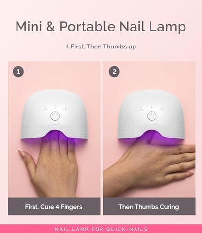 MelodySusie 6W UV LED nail lamp curing semi-cured gel strips on four fingers.
