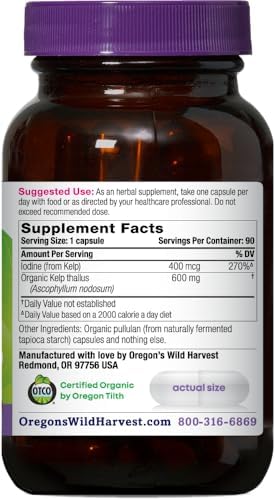 Oregon's Wild Harvest organic kelp supplement vegan capsules label detail