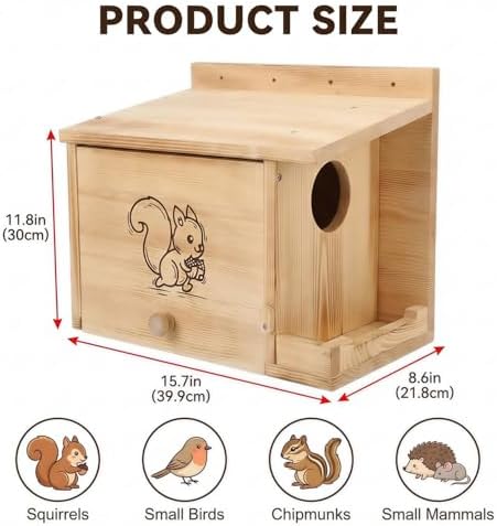 Extra Large Squirrel House 15.7" - Anti-Predator Nest Box with External Feeder, Carbonizedpine woodOutdoor Squirrel Shelter, 2-in-1 Backyard Wildlife Habitat for Tree or Fence Mount - Image 3