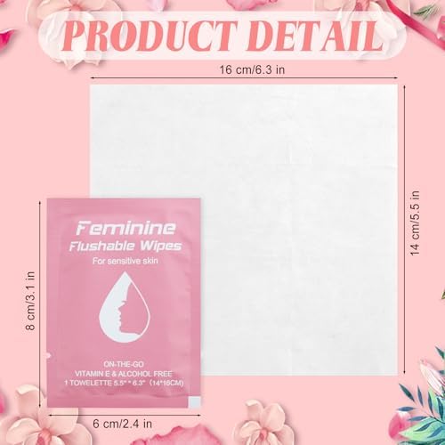 Individually wrapped flushable feminine wipes for travel convenience
