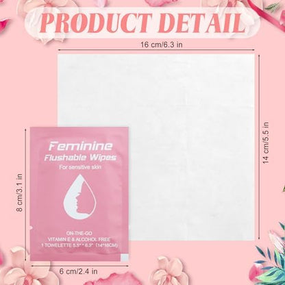 Individually wrapped flushable feminine wipes for travel convenience
