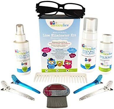 Close up of Meticulice natural non-toxic lice treatment packaging labels