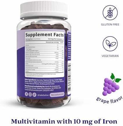 BeLive Iron chewable supplements with Vitamin C and Zinc nutrition facts