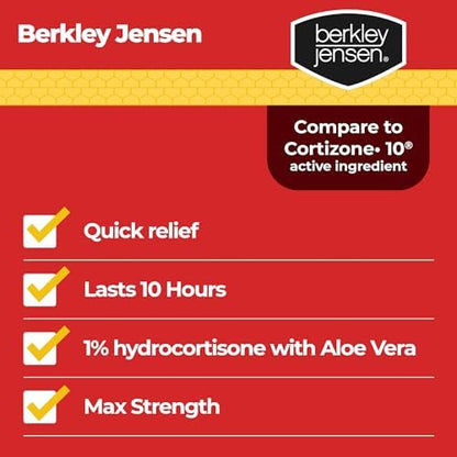 Two ounce tubes of Berkley Jensen 1% hydrocortisone cream with calming aloe vera.