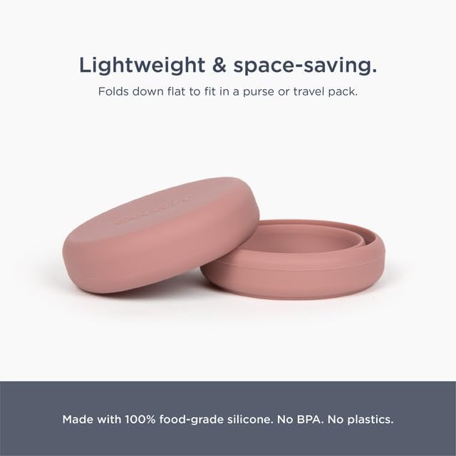 Collapsible silicone menstrual cup steamer shown in its flat-fold travel position.