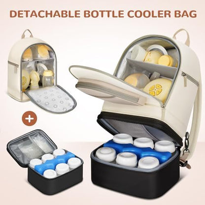 Interior of the insulated bottom compartment holding 9 Ounce baby bottles.