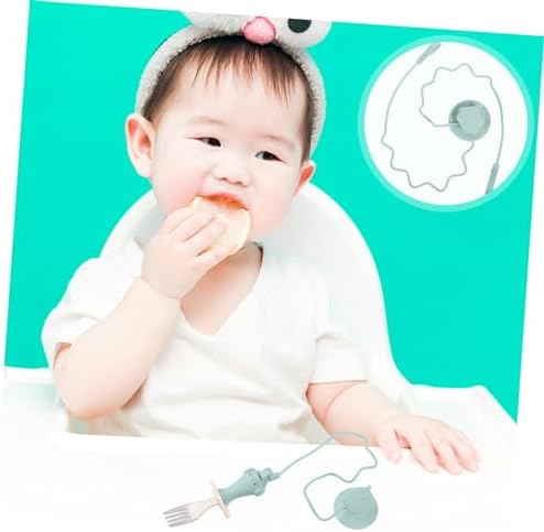 Totority baby utensil set with green silicone suction straps