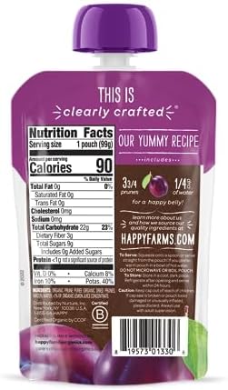 Pack of 16 Happy Baby organic prune baby food pouches