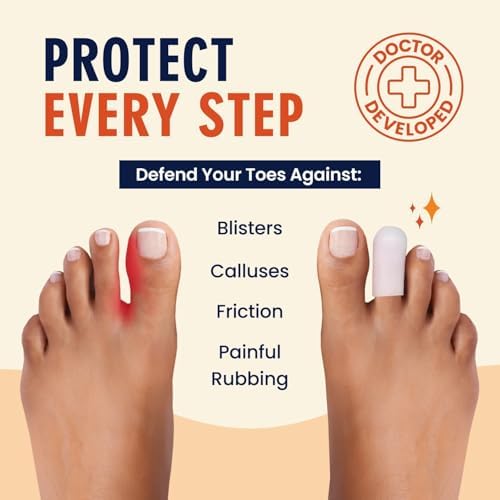 Close up of white silicone toe sleeves showing flexible medical grade gel texture.