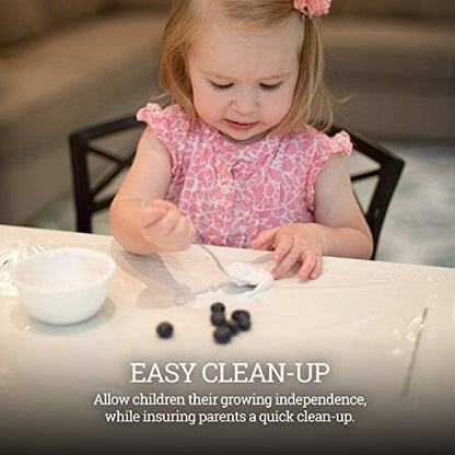 Klean Kids transparent table topper solution applied neatly over an airplane tray cover during travel