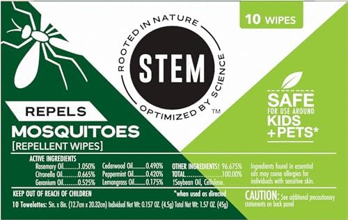 STEM DEET free mosquito repellent wipes package details close up