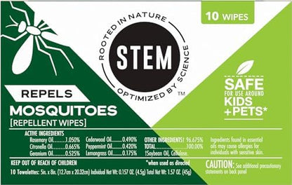 STEM DEET free mosquito repellent wipes package details close up